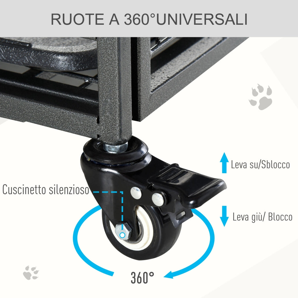 EasyComfort Kennel Gabbia per Cani Pieghevole Doppia Porta con Blocco 4 Ruote con Freno e Fondo Rimovibile, 109.5x71x78cm