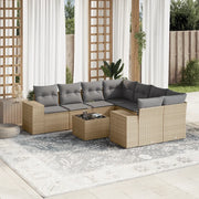 Set Divano da Giardino 9 pz con Cuscini Beige in Polyrattan