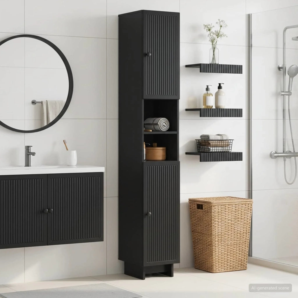 Armadio da Bagno con Ripiano Aperto EDE Nero 30 x 31 x 190 cm 895936