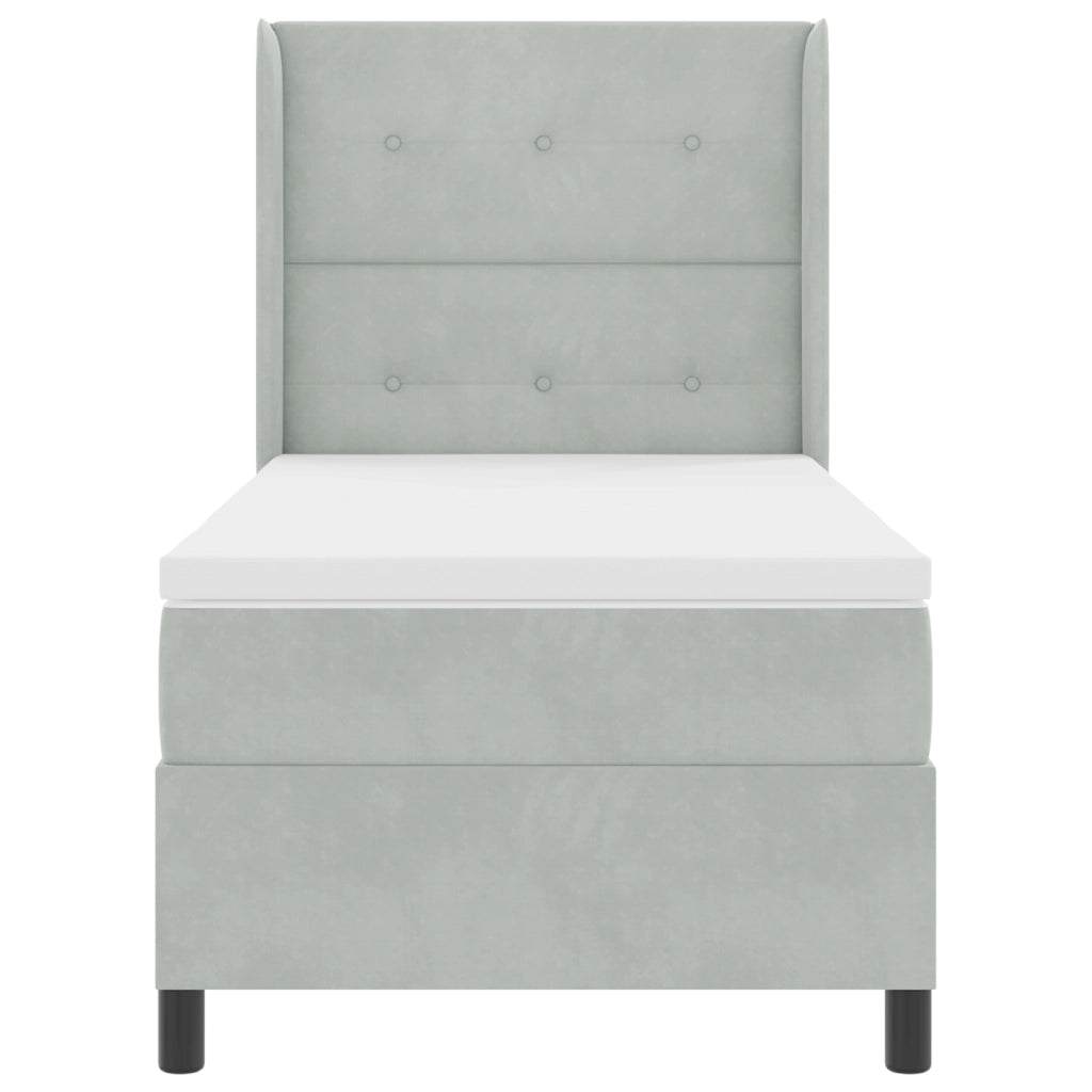 Letto Box Spring con Materasso e Luce LED Grigio Chiaro 80x200 cm Velluto