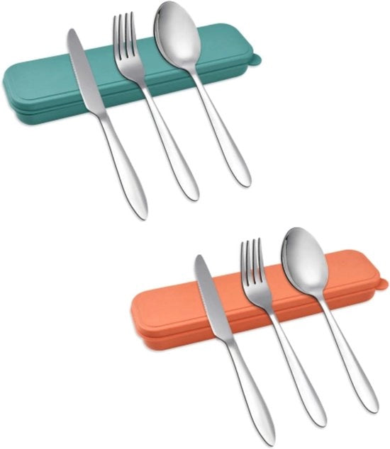Set di cucina da campeggio 6 pezzi acciaio inossidabile set da picnic set da pranzo - Verde - Riciclabile - Esterno - Forchetta - Cucchiai - Coltelli - Scuola - Ufficio