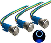 Set a tre momenti di comando con led blu 16 mm, impermeabile IP67