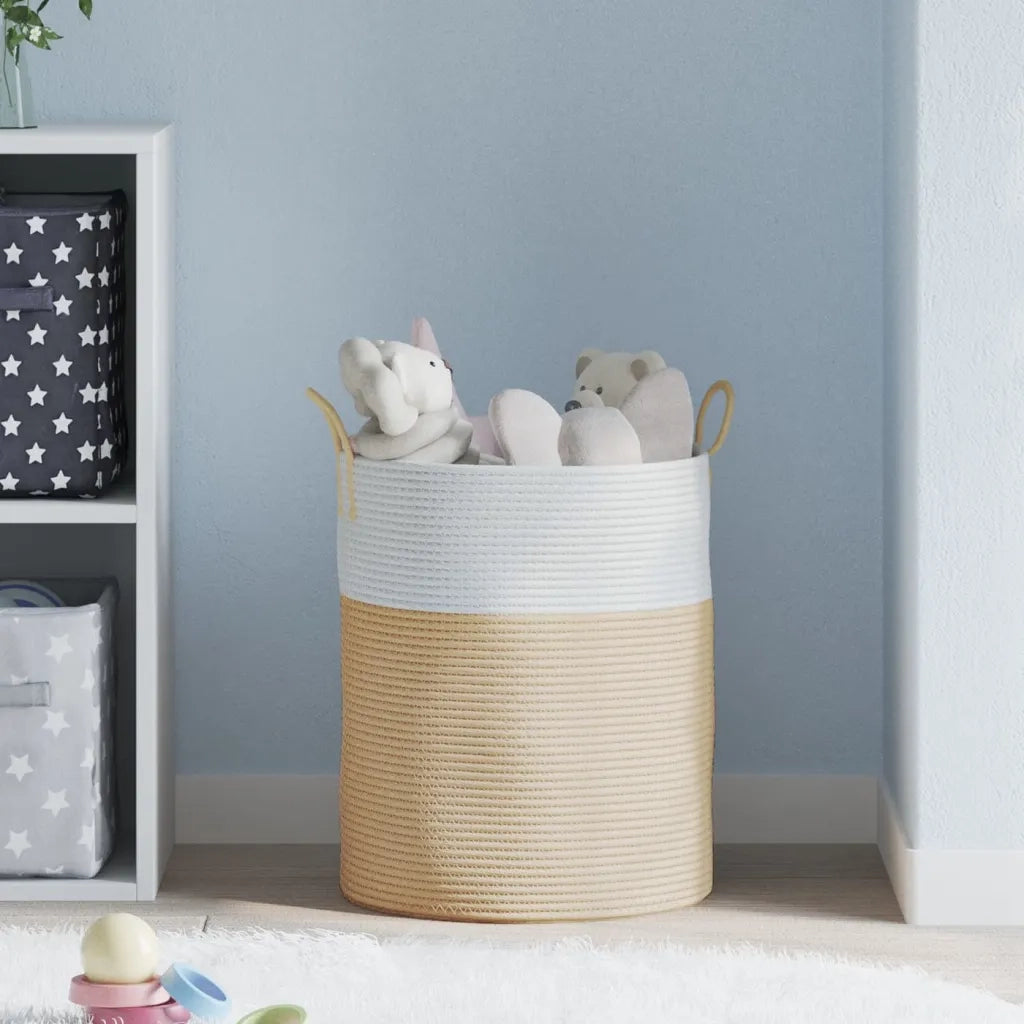 Cestino Portaoggetti Beige e Bianco ?38x46 cm in Cotone CFW6659989