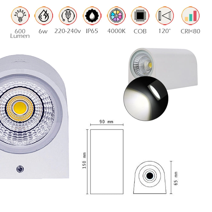 APPLIQUE LED 6W CON DOPPIA EMISSIONE LUMINOSA A LUCE NATURALE 4000K° - DESIGN CILINDRICO IN ALLUMINIO PER ESTERNI IP65