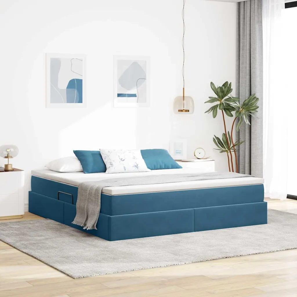 Letto con contenitore e materasso Blu Scuro 160 x 200 cm