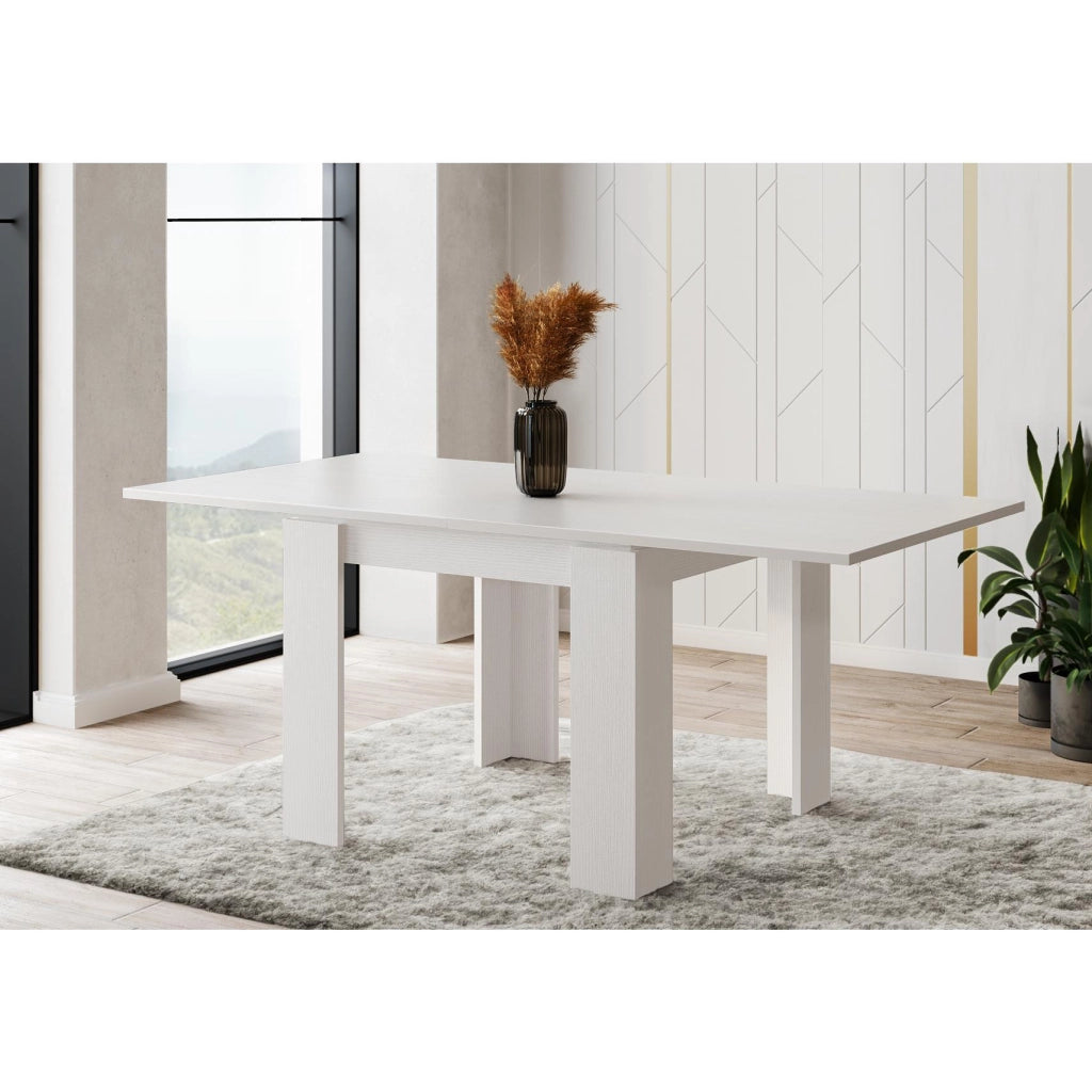 Tavolo Allungabile Moderno Da 4 A 8 Persone Gambe Spesse Design Minimal Meccanismo Centrale Estensibile Ideale Per Cucina o Sala da Pranzo 90 x 90 / 180 x 90 Cm Bianco