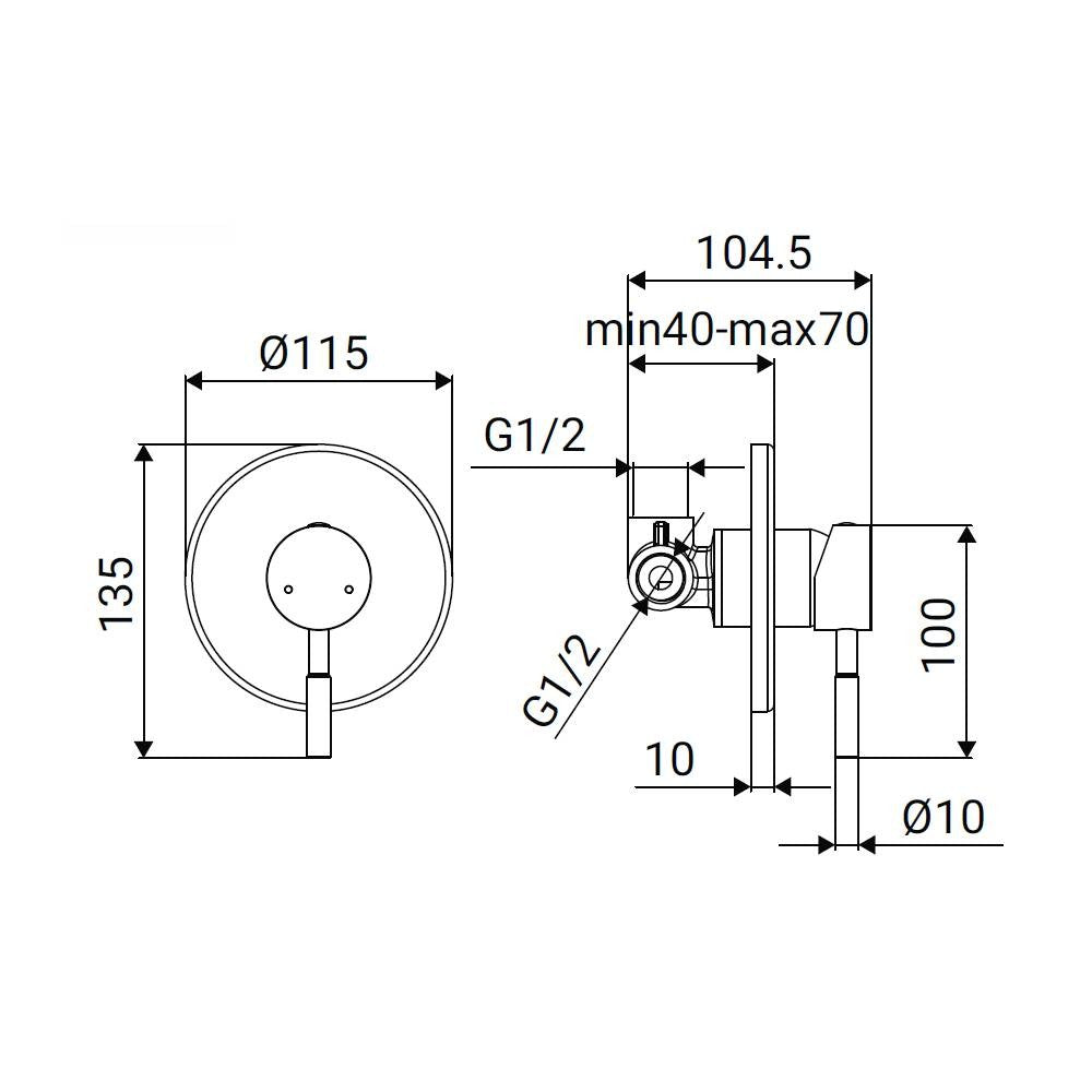 Miscelatore incasso doccia in acciaio spazzolato - Serie Antea