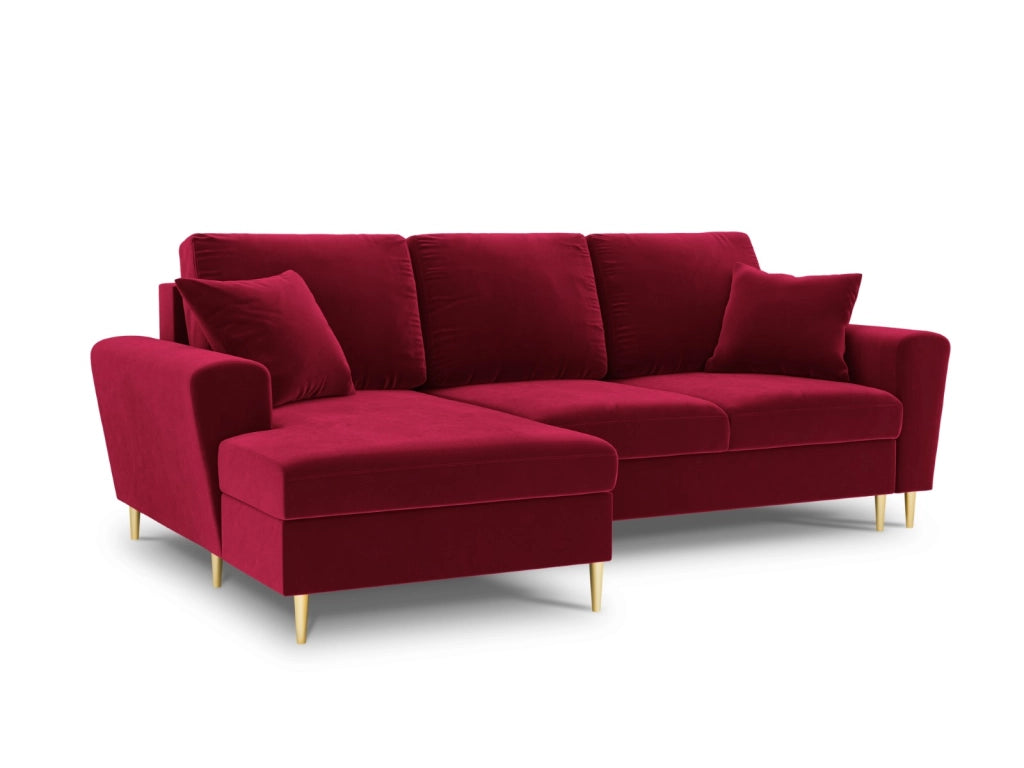 Cosmopolitan Design - Divano convertibile angolare sinistro con contenitore "Kyoto" 4 posti in velluto rosso 