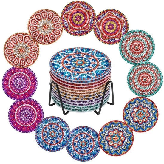 12 Sostegni per Diamond Painting con Standard in Metallo | 12 Sostegni in Legno | Inclusi Diamanti e Strumenti | 29 pezzi (Mandala 02)