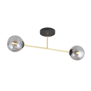Lampada a sospensione Magnum con struttura in oro e nero e vetri fumé