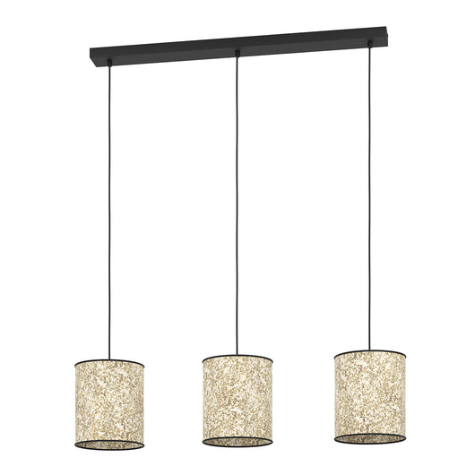 Lampadario A Sospensione Vintage Butterburn Acciaio Nero Beige 3 Luci E27