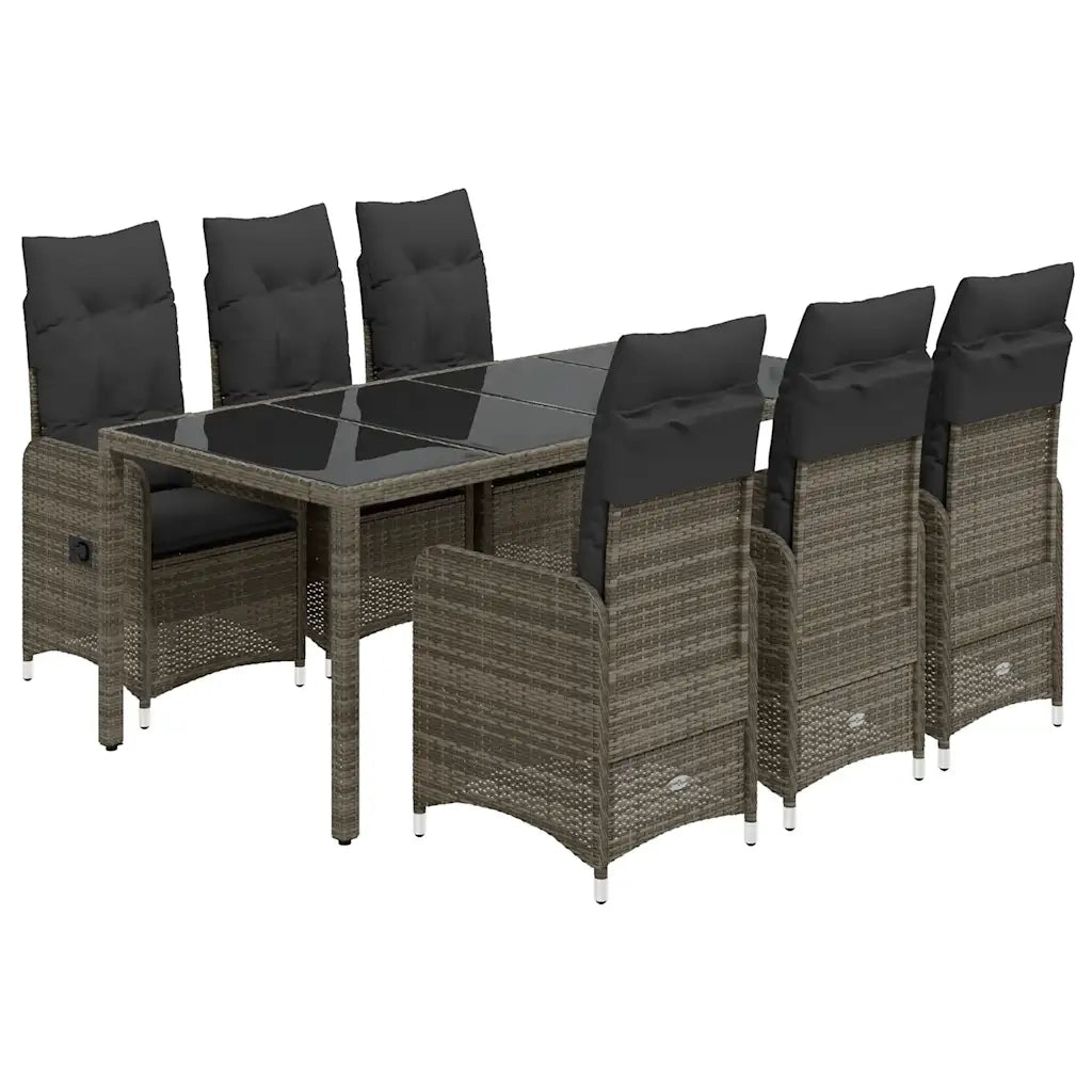 Set BistrÃ² da Giardino 7 pz con Cuscini in Polyrattan Grigio