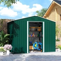 Casetta da Giardino 3.6m² in Lamiera di Acciaio con 2 Porte Scorrevoli e 4 Prese d'Aria, 236x174x190 cm, Verde