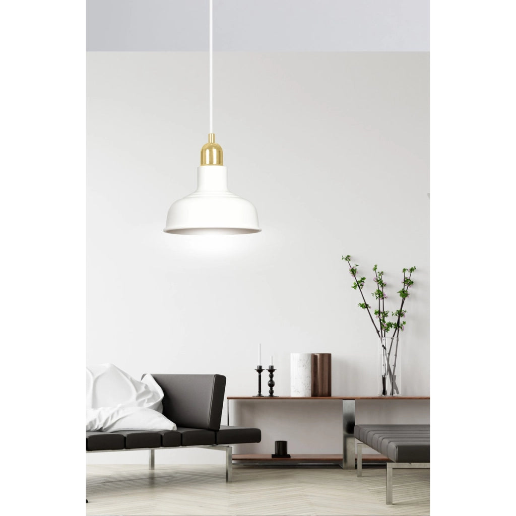 Lampada a sospensione IBOR in acciaio bianco e dettagli oro