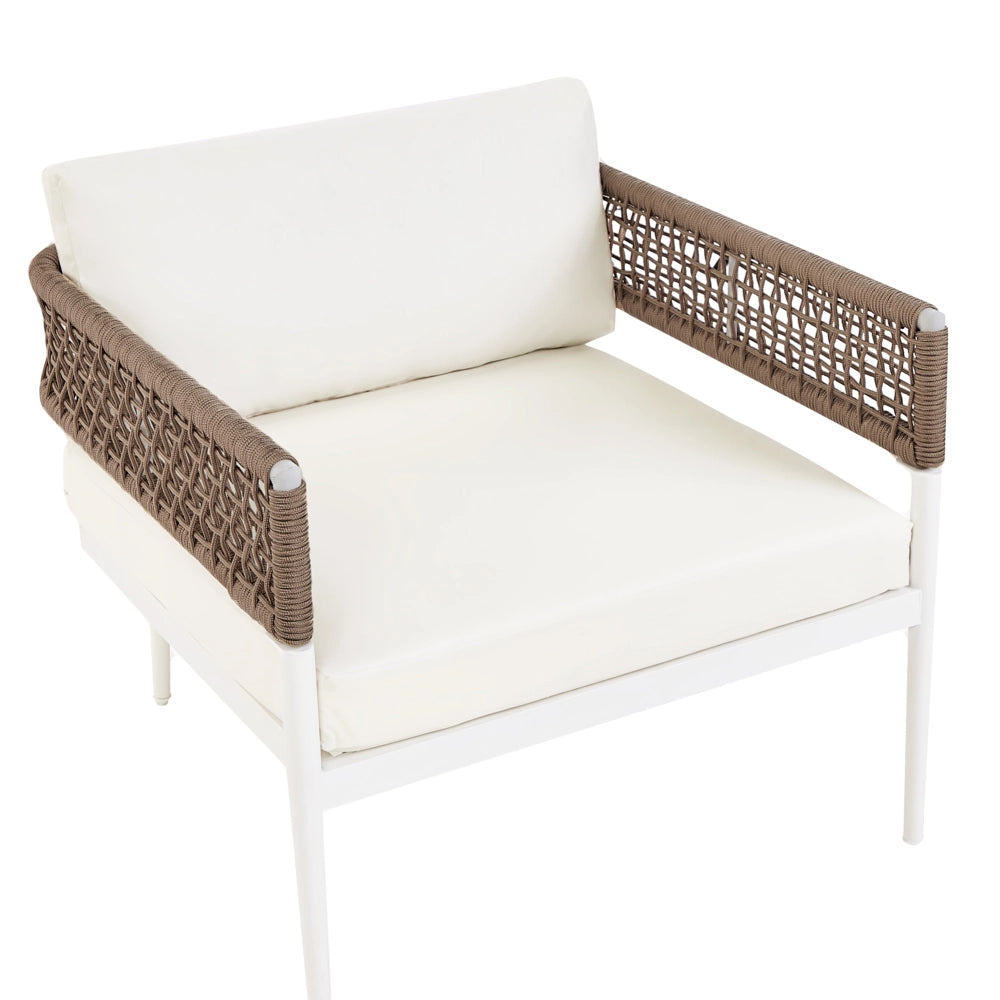 Set di divani da giardino Bianco Alluminio Poliestere Divano 5 posti 2 sedie e tavolo