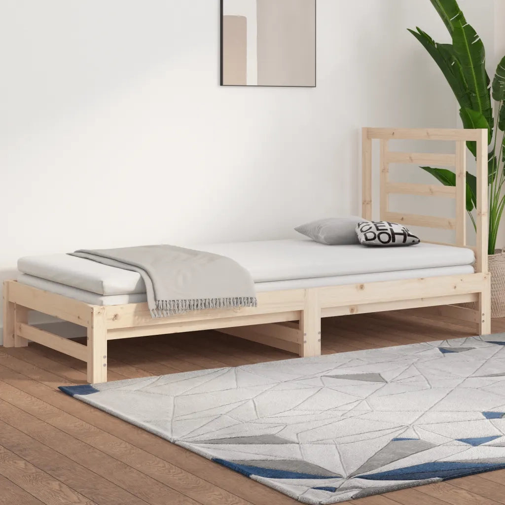 Letto singolo | Letto per adulti | Dormeuse Estraibile 2x(90x200) cm in Legno Massello di Pino