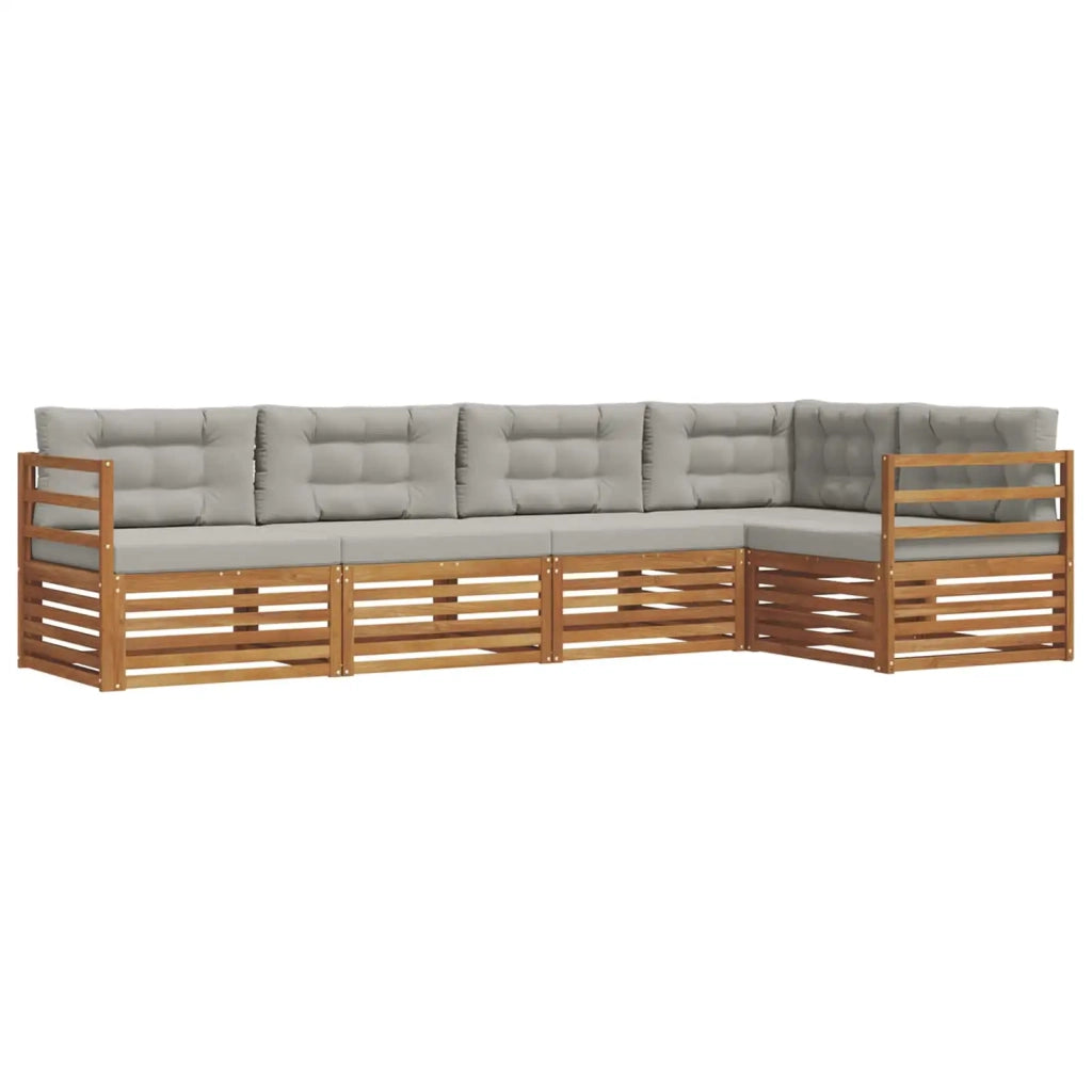 Set di divani da esterno 5 pcs Grigio Naturale e Chiaro
