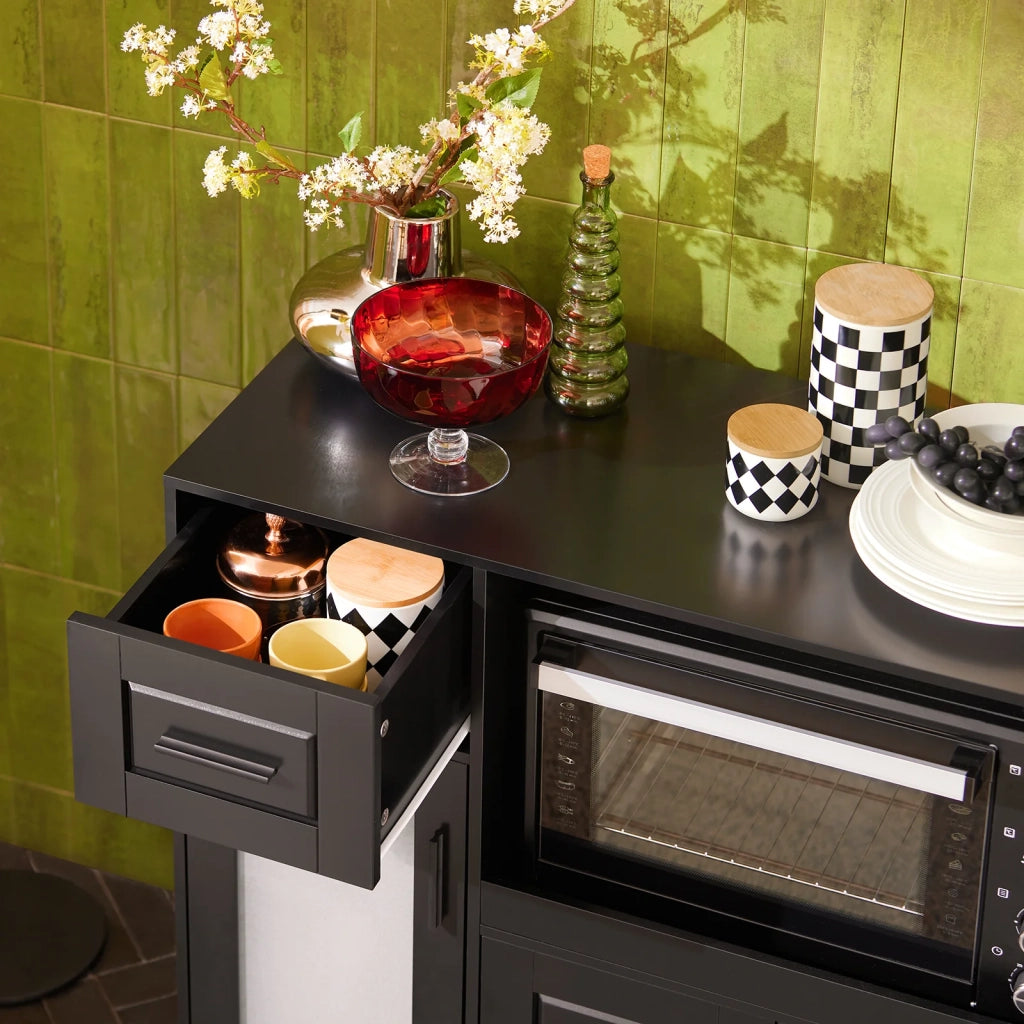 Credenza con ruote Mobile per Microonde da Cucina con 1 Cassetto, 3 Ante Armadio cucina 89x40x89cm colore nero FSB78-SCH SoBuy