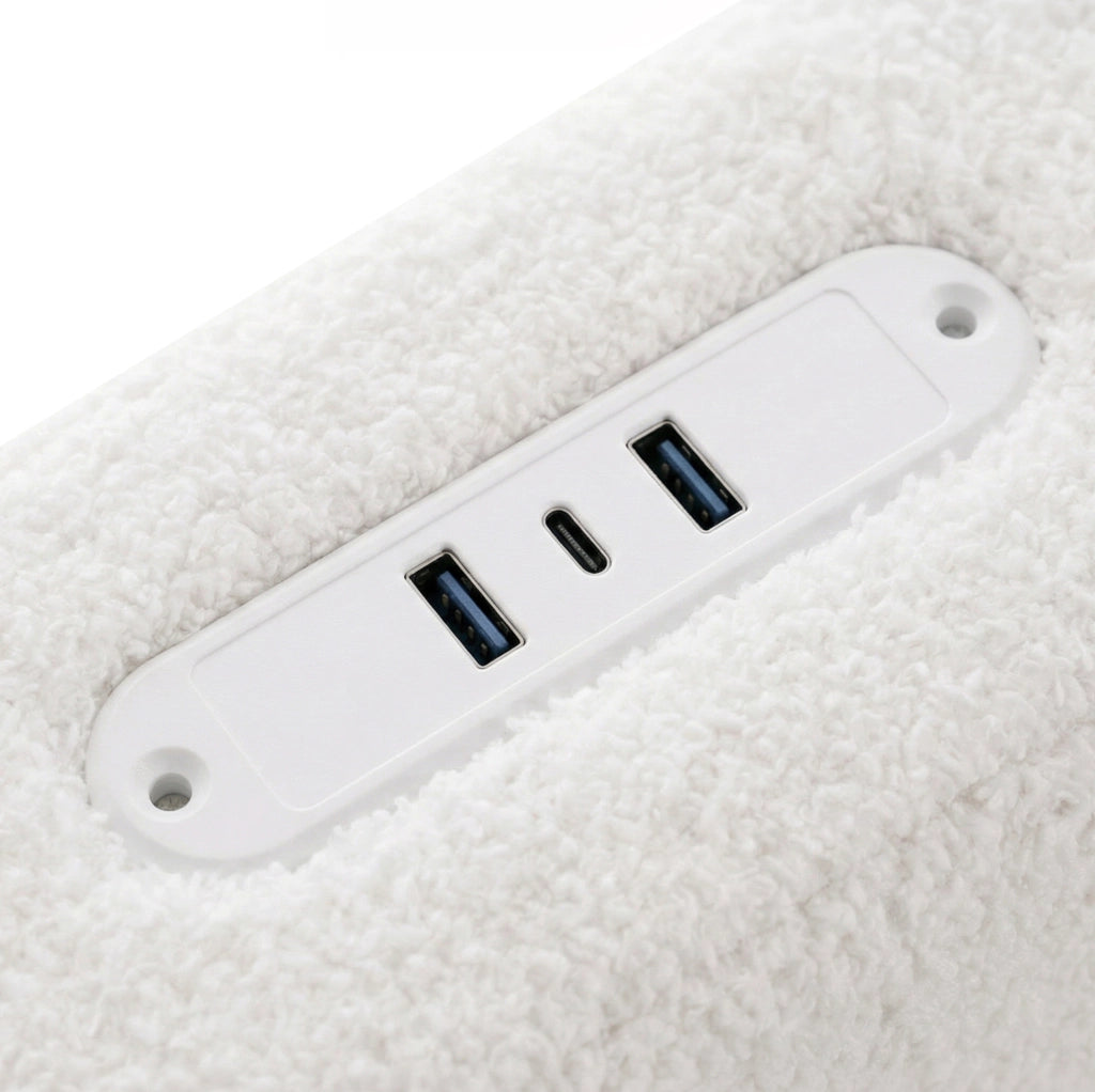 Letto matrimoniale 160x200 cm con 4 cassetti; USB e Type-C; LED e testiera regolabile bianco HOMVRA