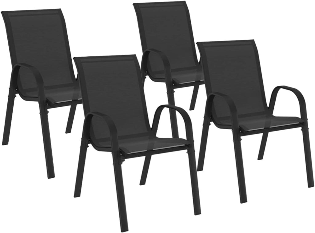 Set di 4 sedie impilabili in metallo e textilene nero LYMA
