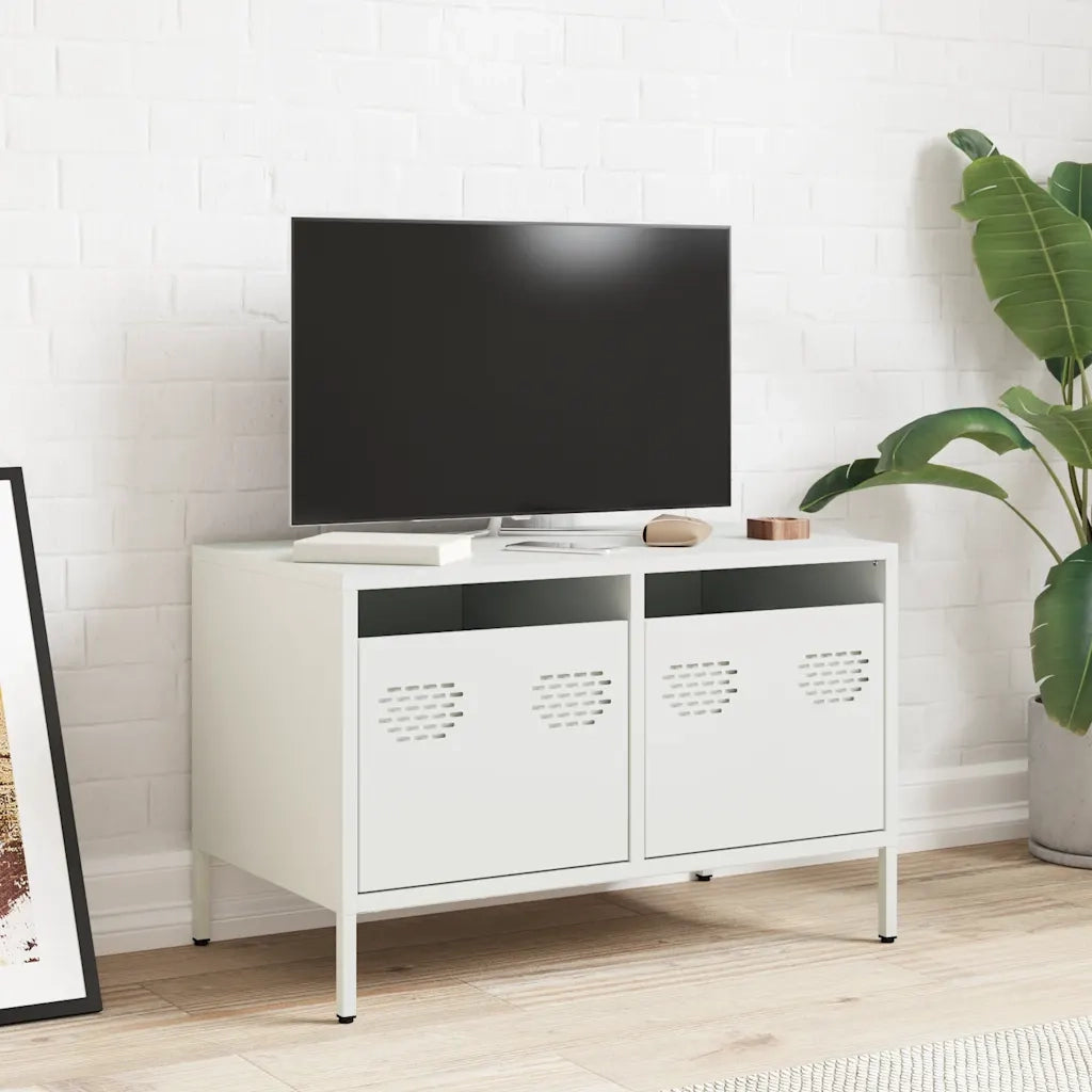 Mobile TV Bianco 68x39x43,5 cm in Acciaio Laminato a Freddo 851237