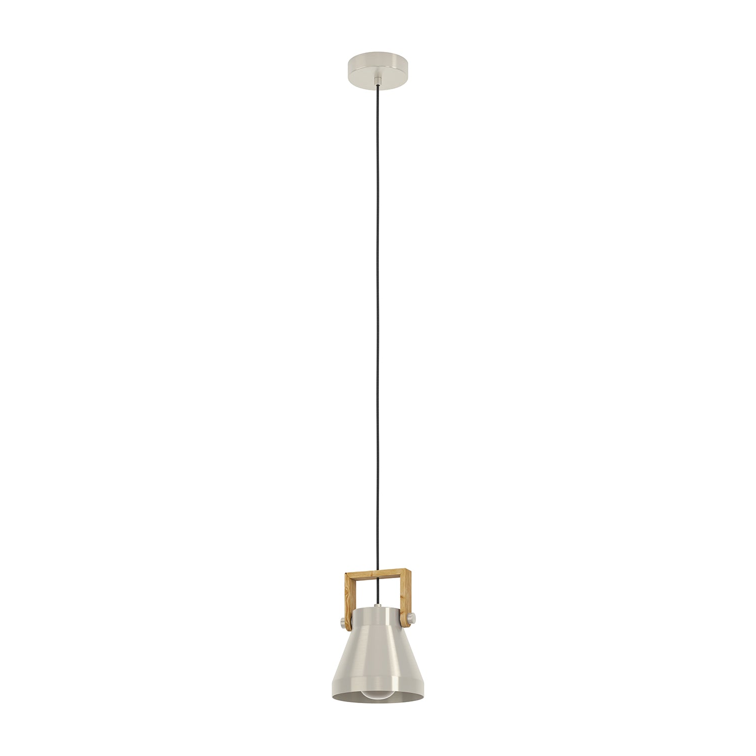 Lampadario A Sospensione Vintage Cawton Acciaio Legno 1 Luce E27