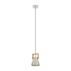 Lampadario A Sospensione Vintage Cawton Acciaio Legno 1 Luce E27