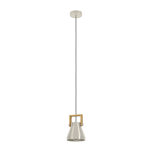 Lampadario A Sospensione Vintage Cawton Acciaio Legno 1 Luce E27