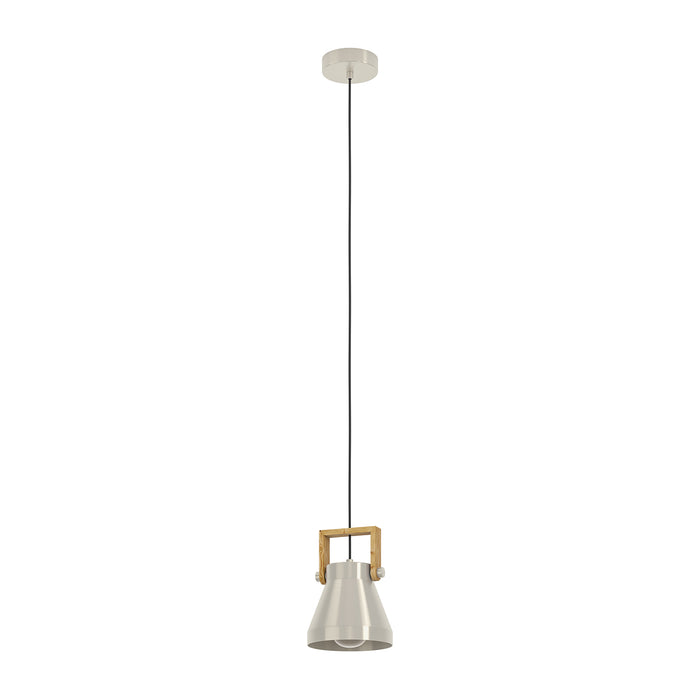 Lampadario A Sospensione Vintage Cawton Acciaio Legno 1 Luce E27