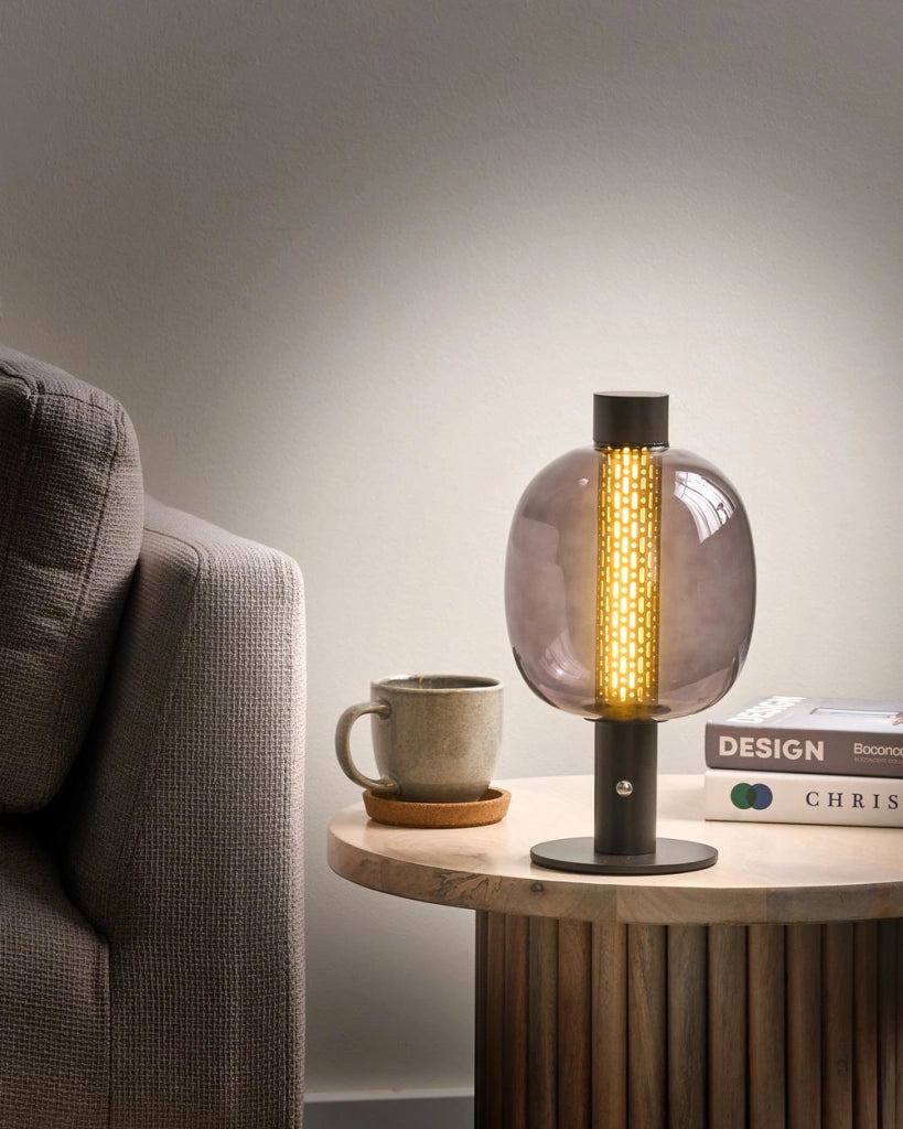 Lampada da tavolo a LED in alluminio con paralume in vetro nero senza fili stile moderno