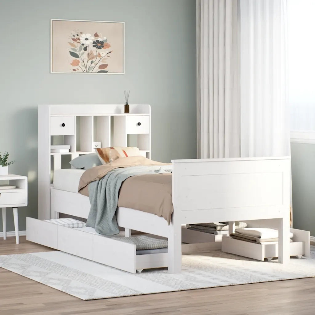 Letto Libreria senza Materasso Bianco 90x190 cm Massello Pino 3308943