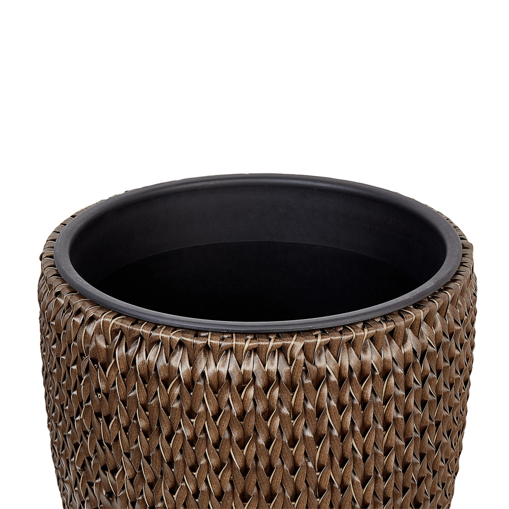 Set di 2 vasi per piante marrone PE Rattan rotondo per interni e per esterni con inserto in plastica