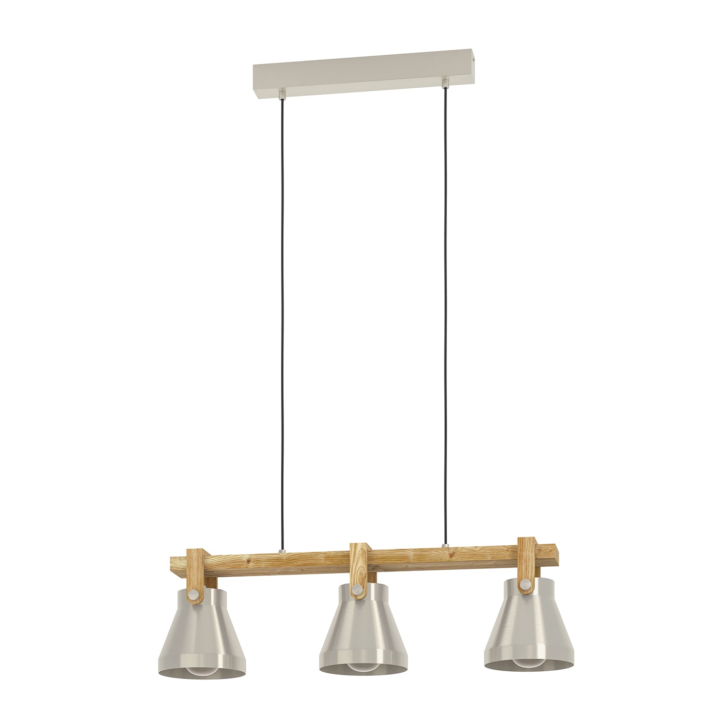Lampadario A Sospensione Vintage Cawton Acciaio Legno 3 Luci E27