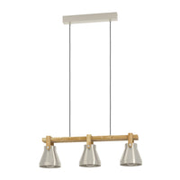 Lampadario A Sospensione Vintage Cawton Acciaio Legno 3 Luci E27