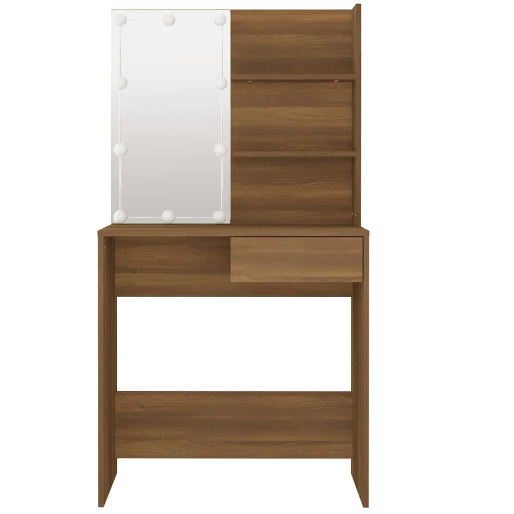 Toeletta tavolo da trucco di design mobile da camera da letto con illuminazione a LED rovere 74,5 x 40 x 141 cm marrone 02_0006299