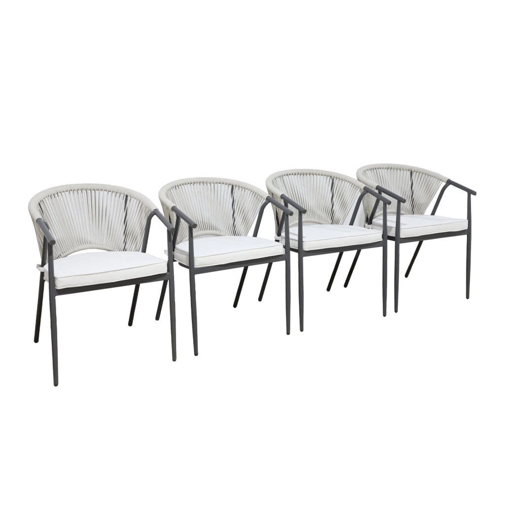 Set 4 sedie da giardino impilabili in acciaio e corde, beige