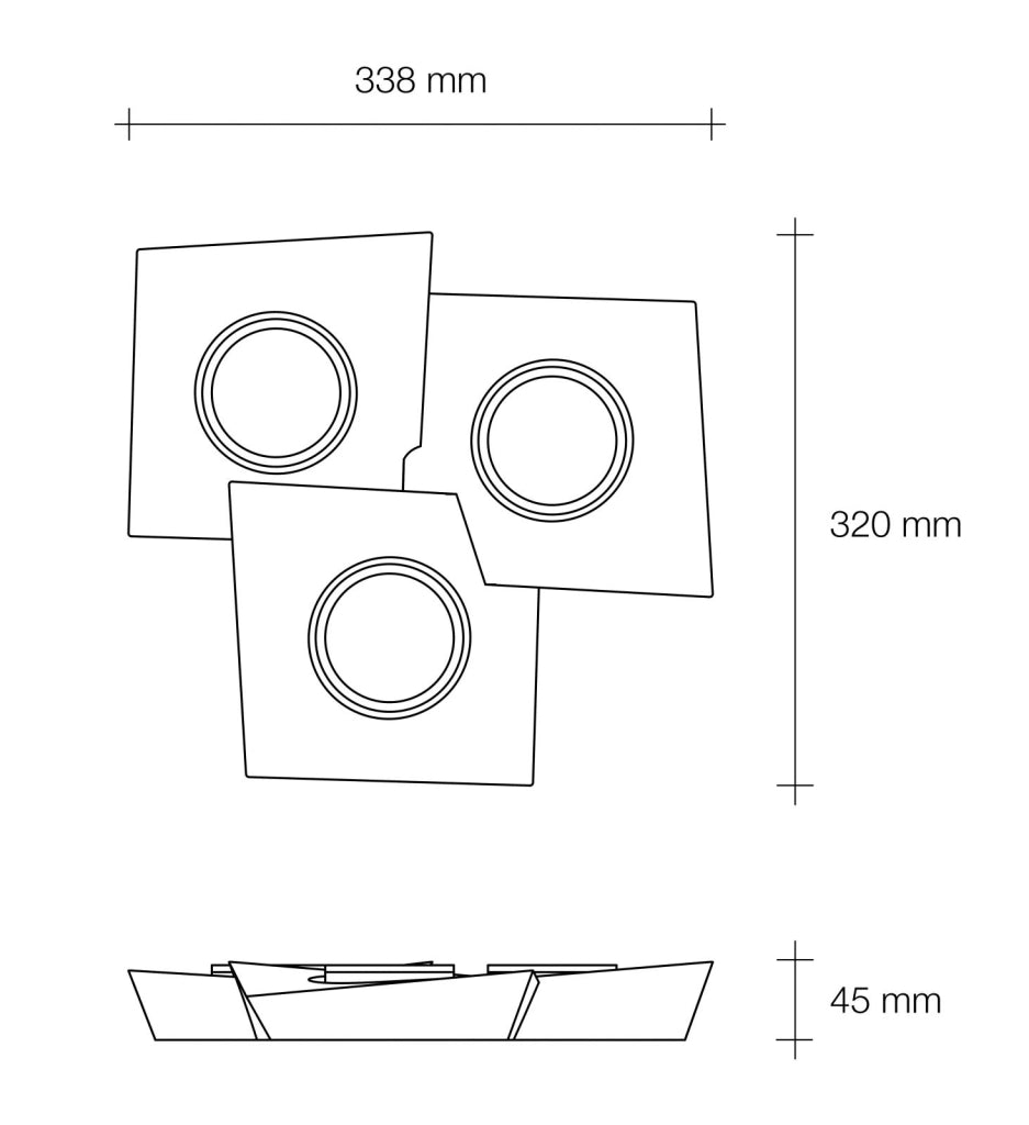 ANCHISE lampada da Soffitto 3 Luci in gesso bianco attacco GX53 l.32x33,8cm