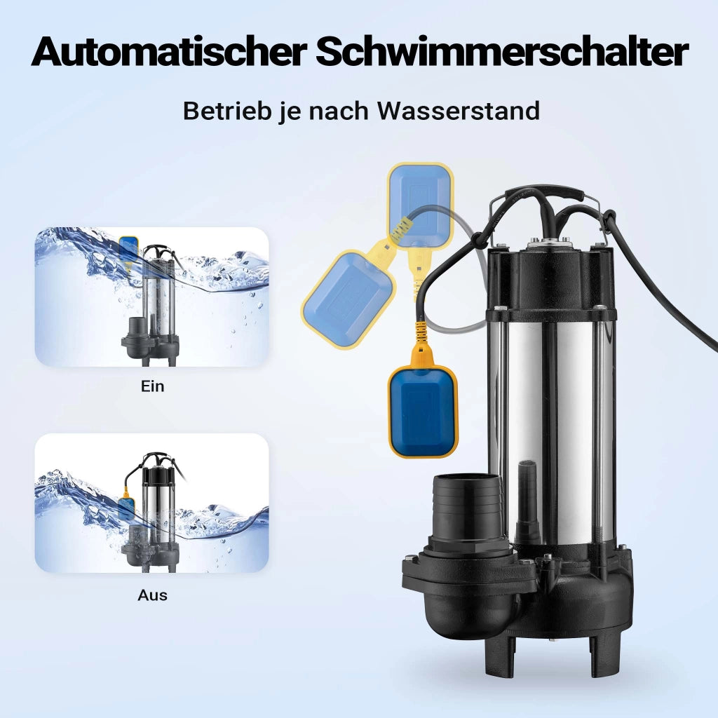 Pompa sommersa acque nere con trituratore e galleggiante 31.200 l/h 2200 W, prevalenza 10m