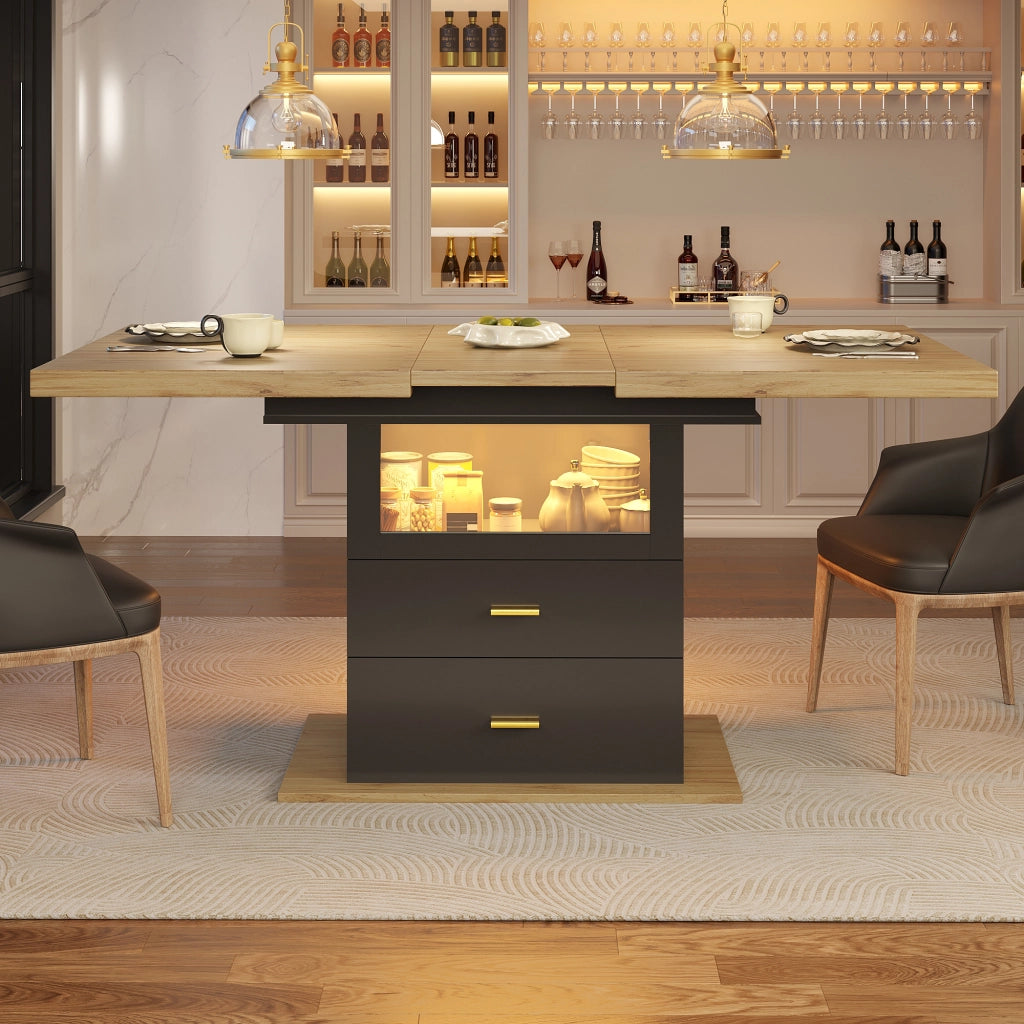 Tavolo allungabile con 2 cassetti e LED piano in MDF e metallo per cucina soggiorno e balcone nero effetto legno