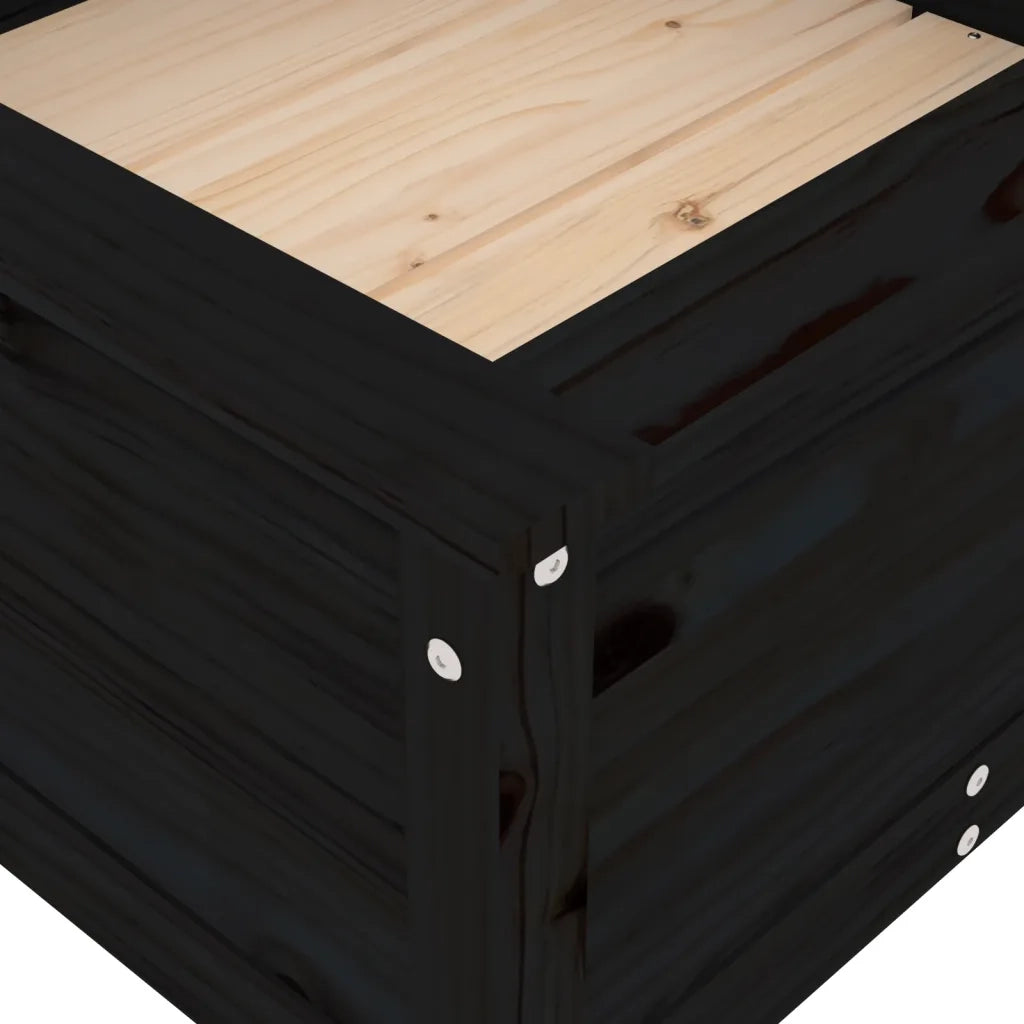 Fioriera da Giardino-Vaso da Esterno-Contenitore per Piante Nera 82,5x82,5x39cm Legno Massello di Pino