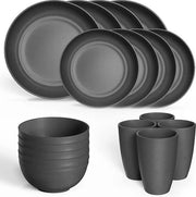 Set di Cucina da Campeggio - 4 Piatti e Tazze in Plastica Piatti Microonde Resistenti alla Lavastoviglie (nero)