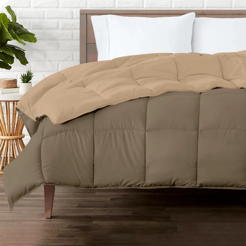 Piumino Letto invernale in Piuma d'Oca 90/10 Double Face 350 Gr/Mq Coperta Inverno Piumone Caldo Trapuntato Trapunta - Piazza e mezza - BeigeDove