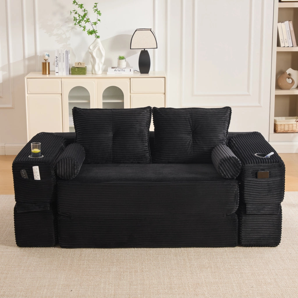 DIVANO LETTO multifunzione 180x98x80 cm in corduroy nero