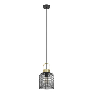 Lampadario A Sospensione Vintage Roundham Piccolo Acciaio Nero Ottone 1 Luce E27