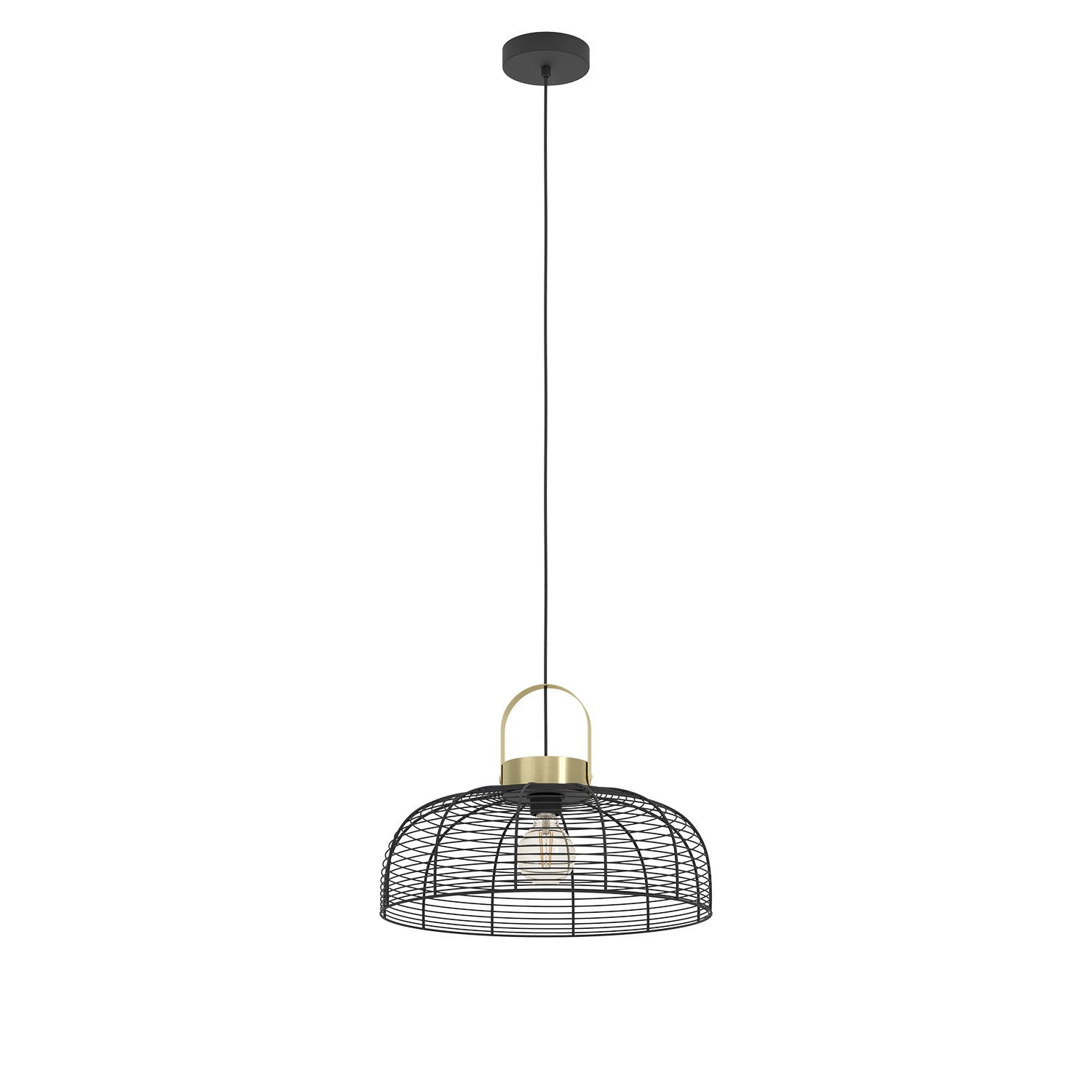 Lampadario A Sospensione Vintage Roundham Acciaio Nero Ottone 1 Luce E27