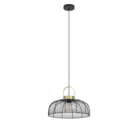 Lampadario A Sospensione Vintage Roundham Acciaio Nero Ottone 1 Luce E27