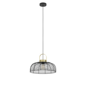 Lampadario A Sospensione Vintage Roundham Acciaio Nero Ottone 1 Luce E27