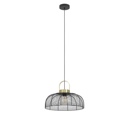 Lampadario A Sospensione Vintage Roundham Acciaio Nero Ottone 1 Luce E27