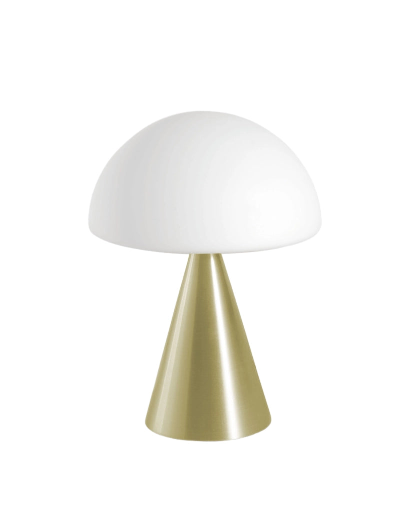 Lampada da Tavolo Blip LED 7W con Regolazione al Tocco e Tecnologia CCT 2700K-4000K, Struttura in Metallo e Vetro Soffiato, Colore Ottone - Blip