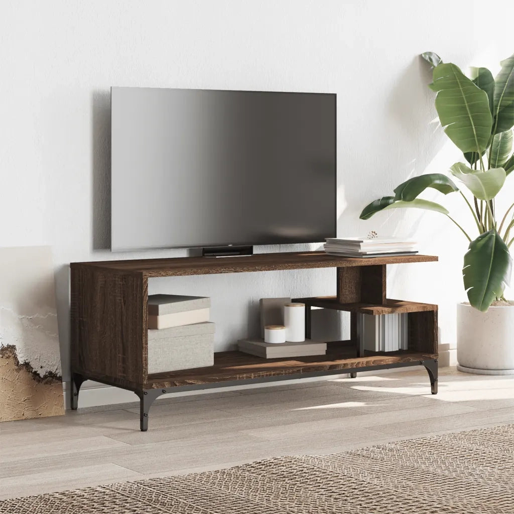 Mobile TV Rovere Marrone 102x40x41cm Legno e Acciaio a Polvere 842415